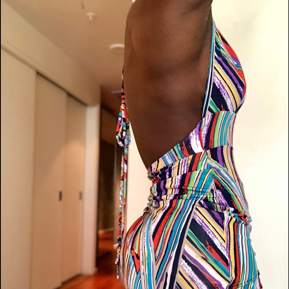 Pattern Multi Color Mini Bodycon Halter Top Dress - Picture 2 of 6